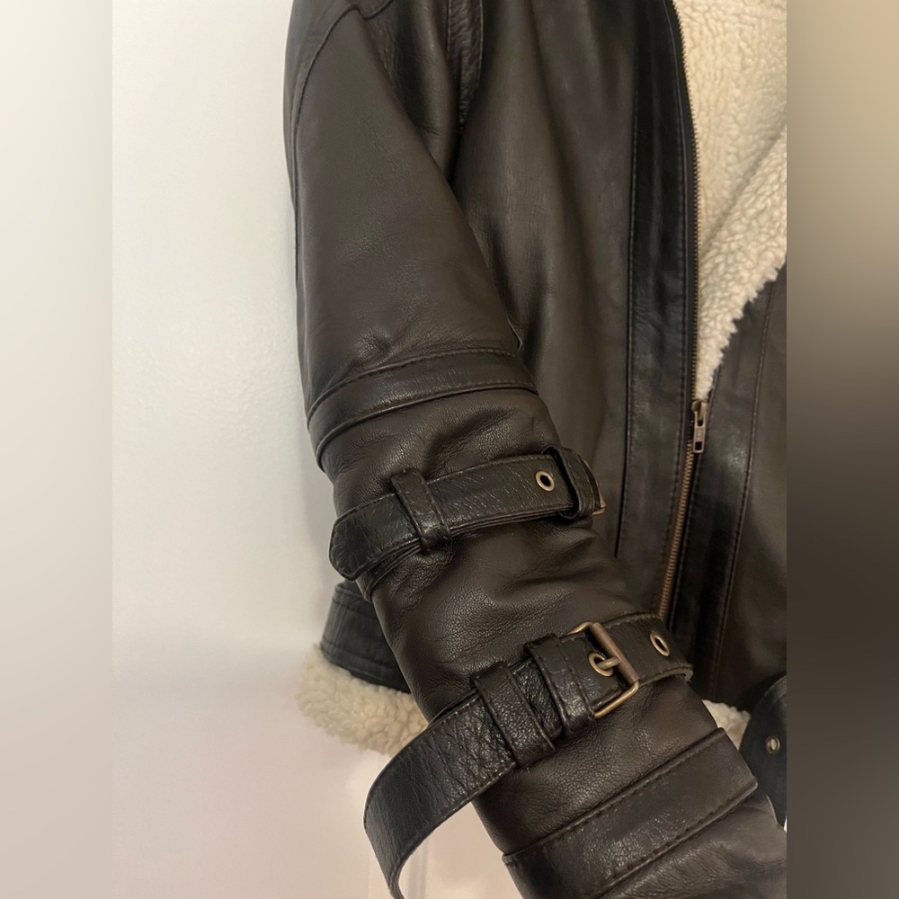 Leather Shearling Biker Jacket - image 7